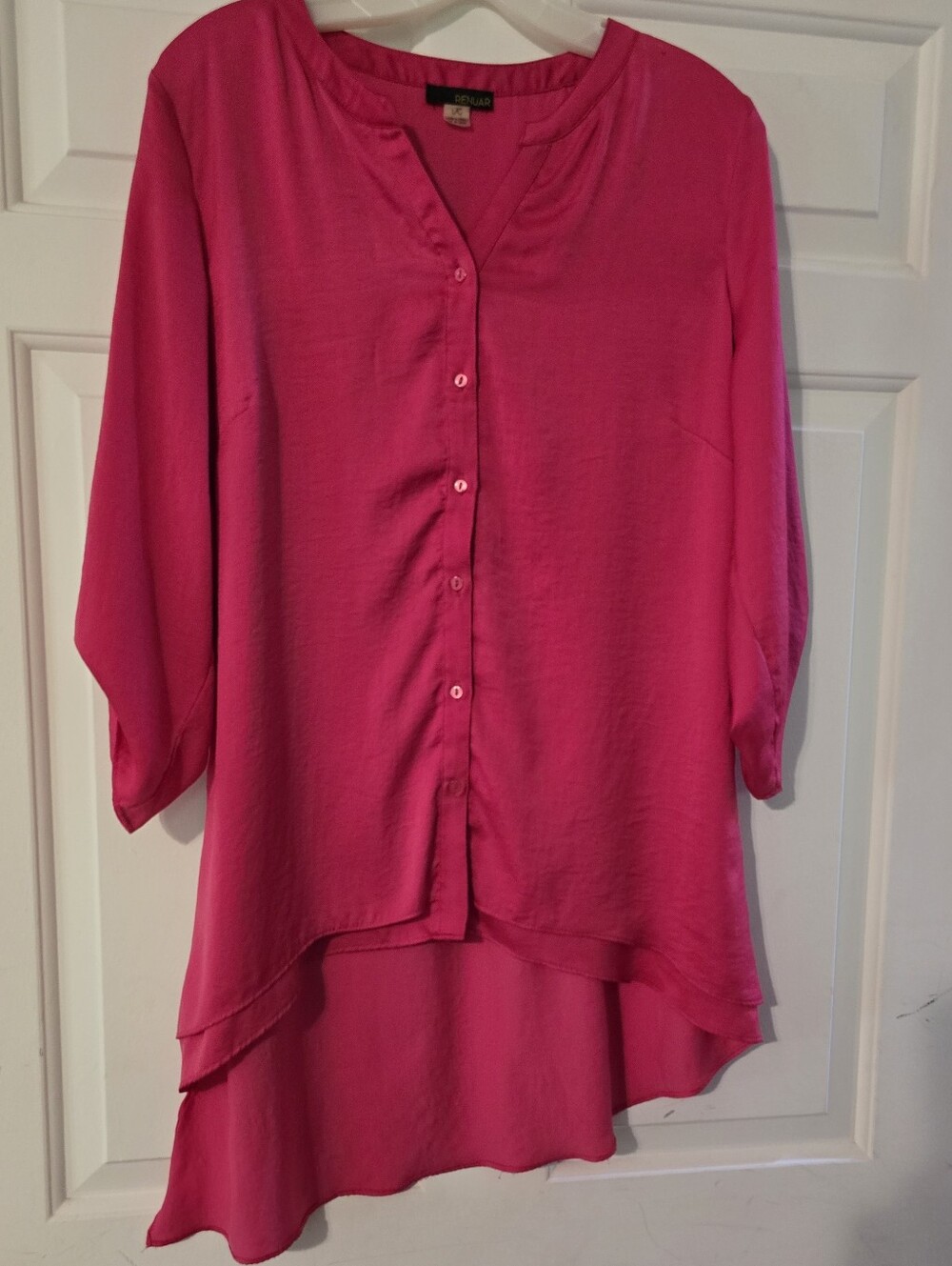 Renuar Hot Pink Button-Front High-Low Blouse
